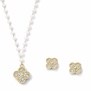 Dainty Clover Jewelry Set Pearl Necklace